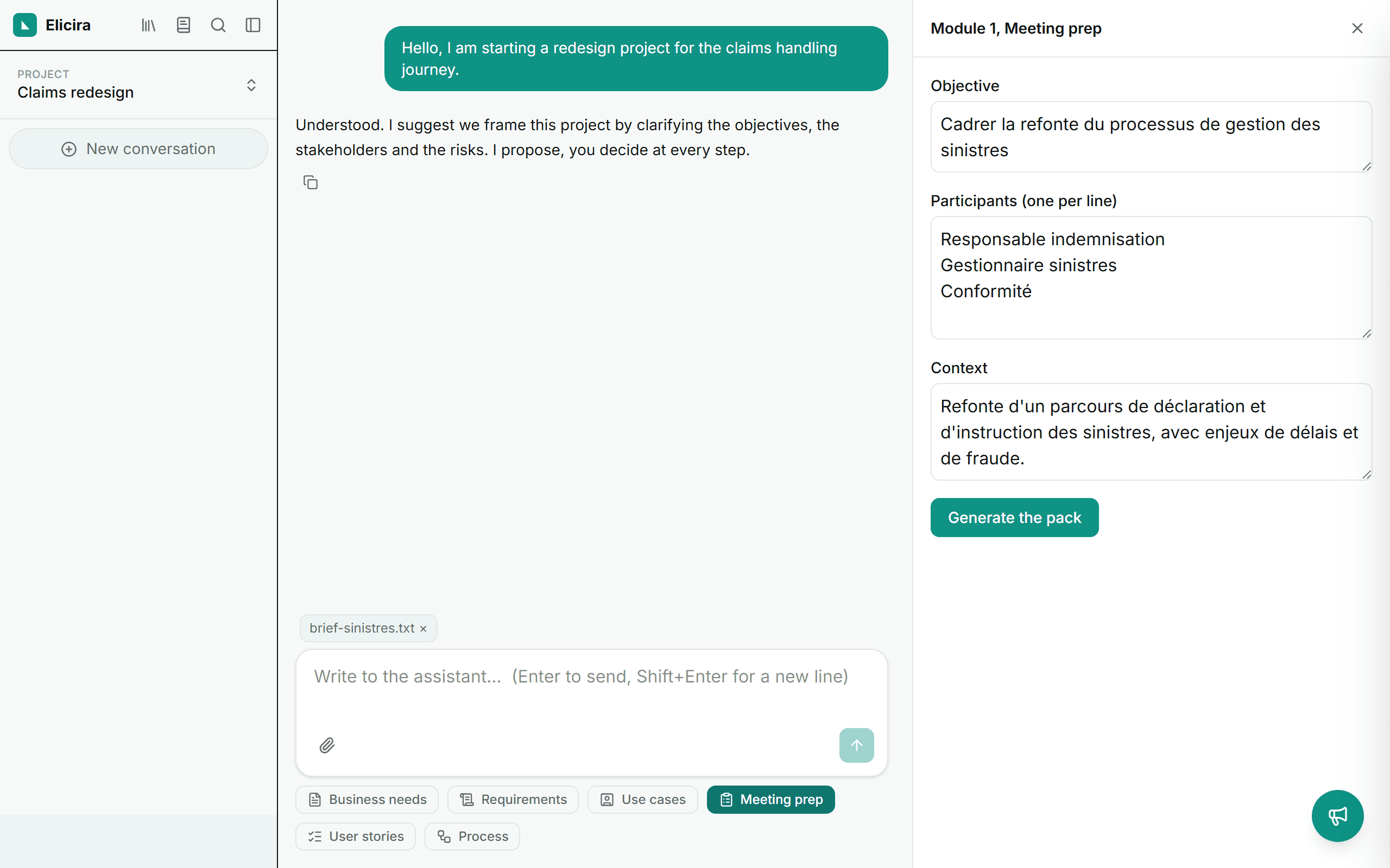 The meeting preparation review form, pre-filled.
